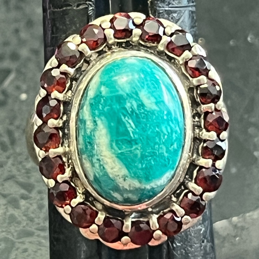 Vintage estate green red gemstone sterling silver cocktail statement ring QVC